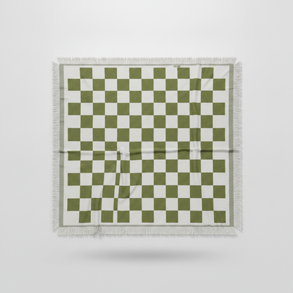 Fringed Picnic Blanket Forest plaid studio packshot