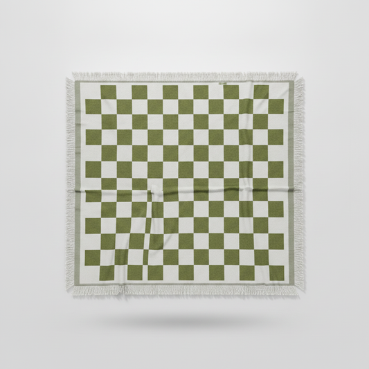Fringed Picnic Blanket Forest plaid studio packshot