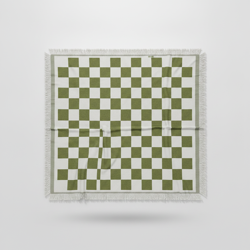 Fringed Picnic Blanket Forest plaid studio packshot