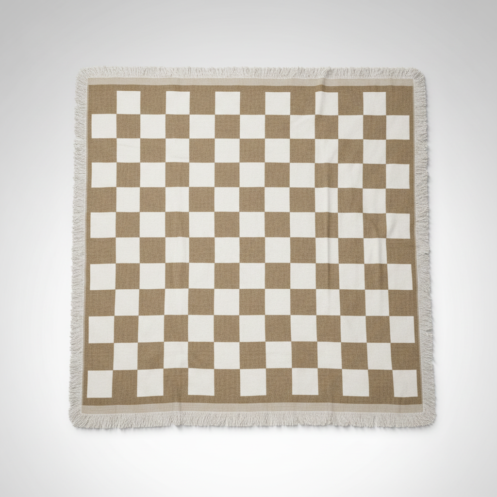 Fringed Picnic Blanket Rustic plaid studio packshot