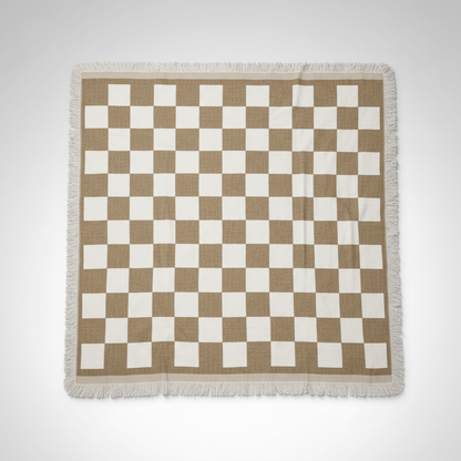 Fringed Picnic Blanket Rustic plaid studio packshot