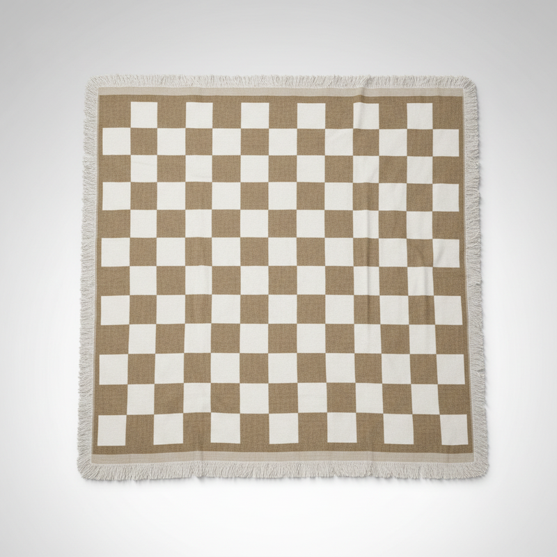 Fringed Picnic Blanket Rustic plaid studio packshot
