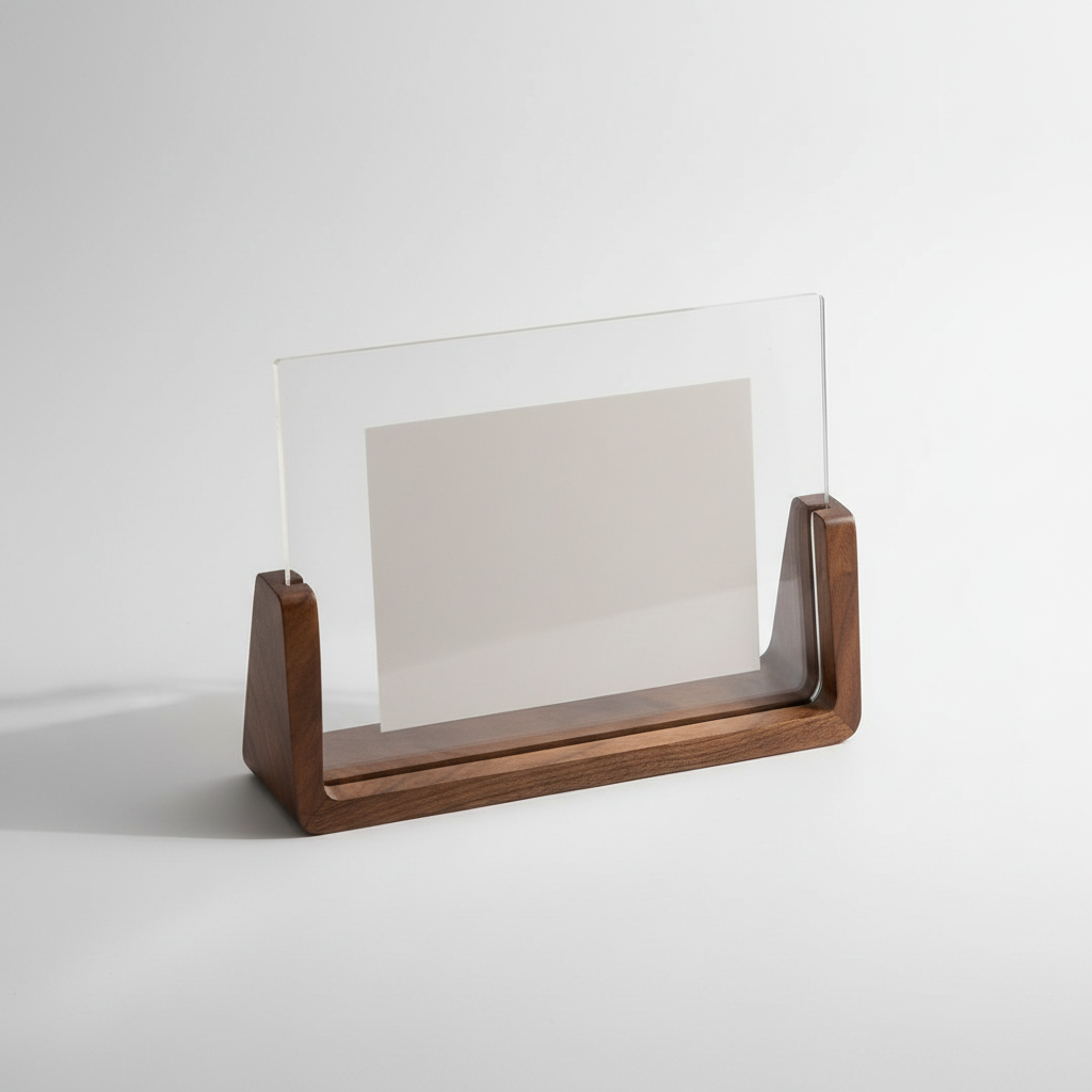 U-Shaped Acrylic Photo Frame - Walnut Wood Base