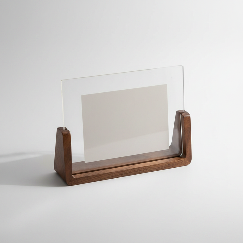 U-Shaped Acrylic Photo Frame | Wood Accent, Minimalist Display