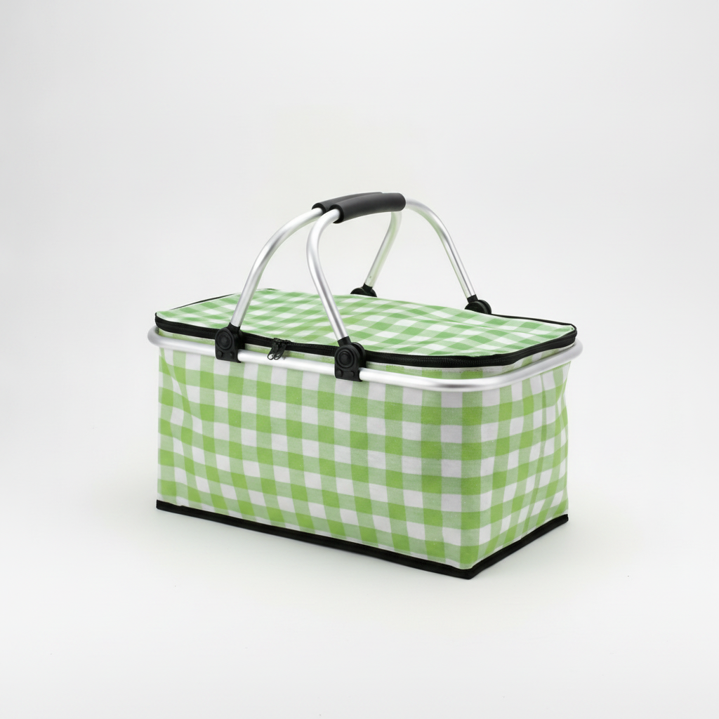 Checkered Picnic Basket - Green Plaid studio packshot