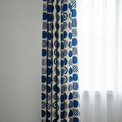Retro Blue Polka Dot Curtain panel