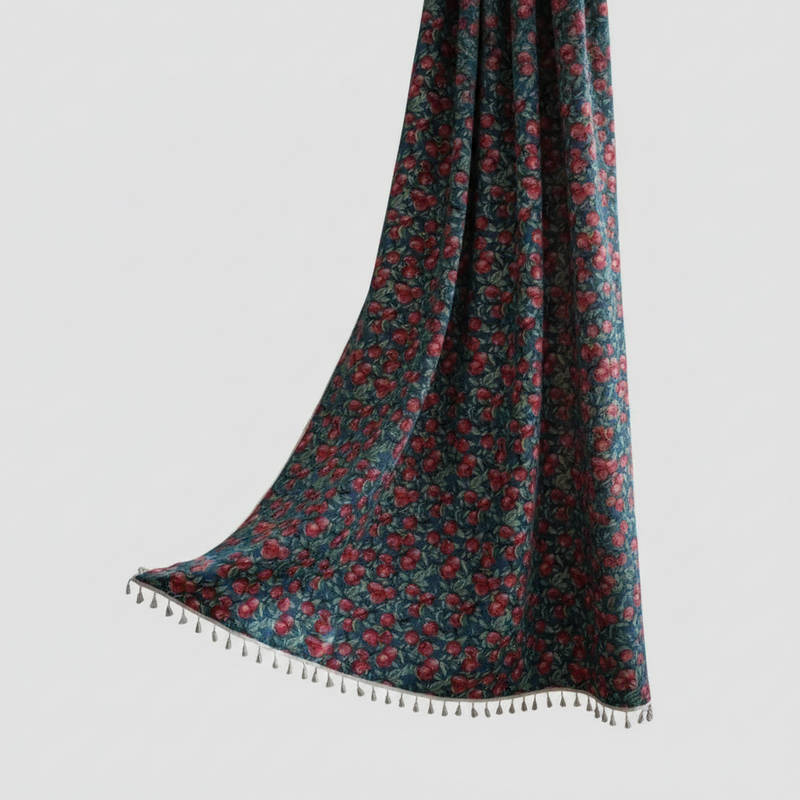 Cherry Bloom Botanical Tassel Curtain | Vintage Print, Semi-Blackout