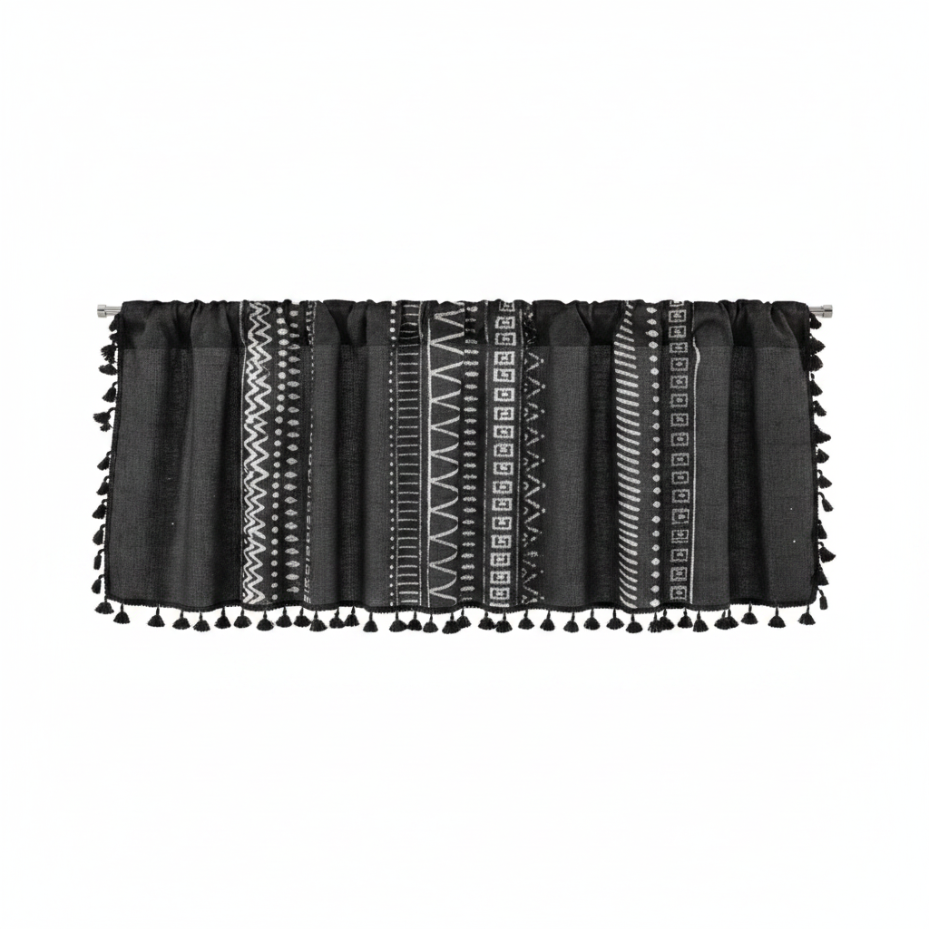 Black Geometric Tribal Tassel Cabinet Curtain