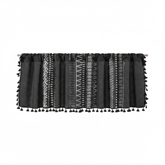 Black Geometric Tribal Tassel Cabinet Curtain