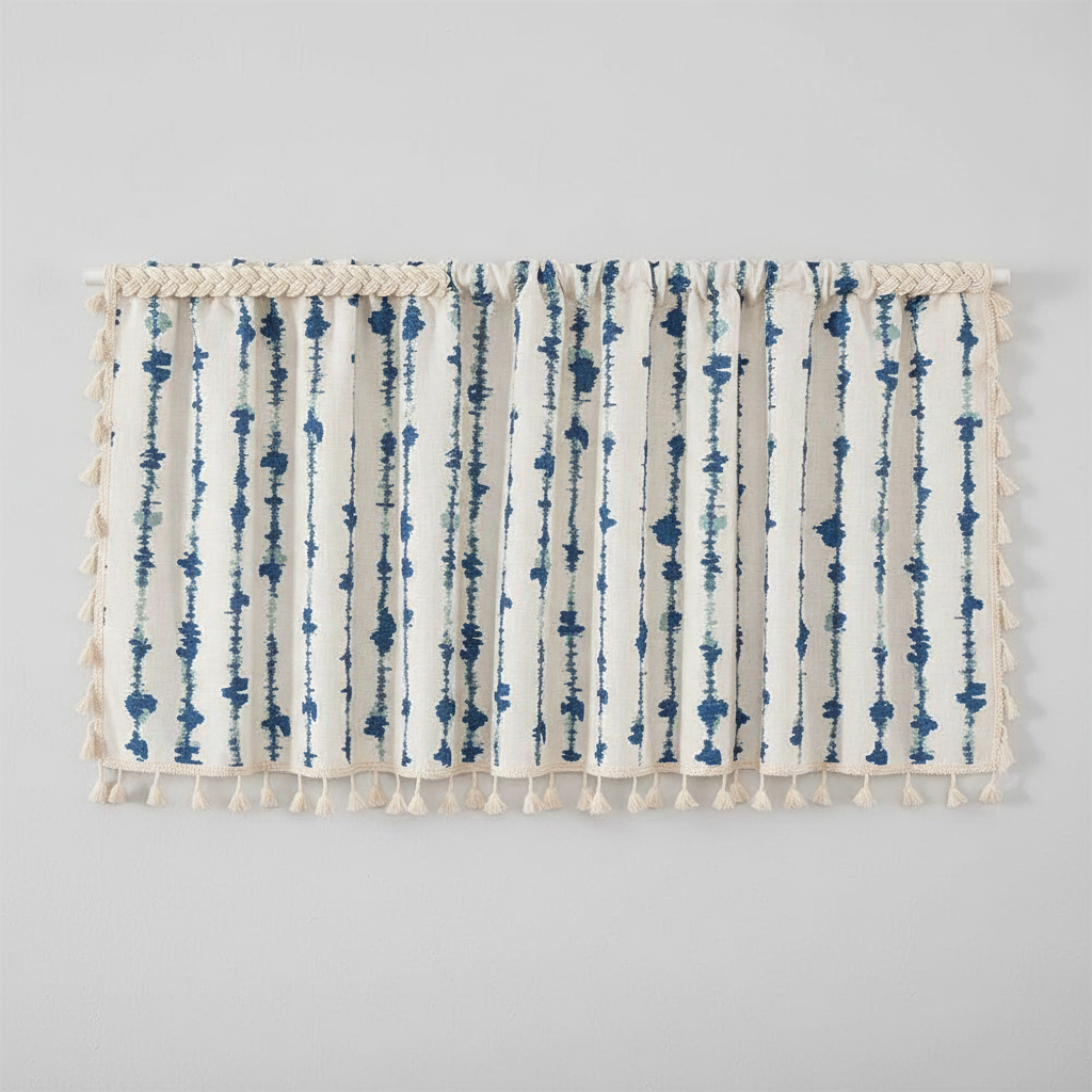 Inkblot Blue Tassel Cabinet Curtain