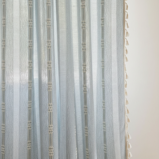 Sunlit Stripes Sheer Tassel Curtain - Gray Blue