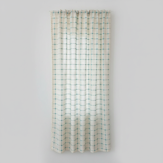 Turquoise lattice boho tassel curtain panel