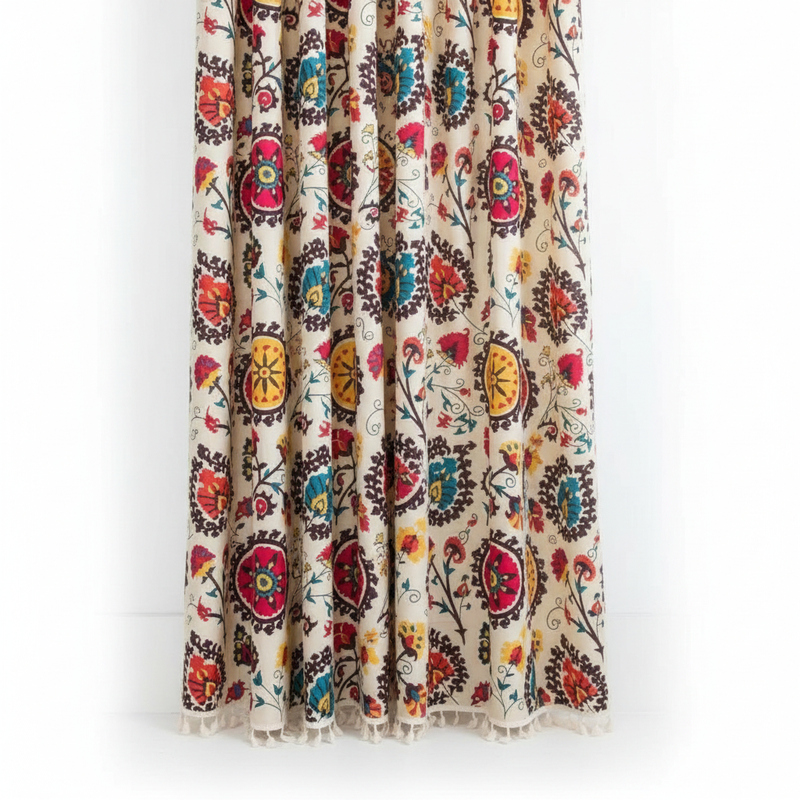 Boho Color Wheel Bloom Tassel Curtain | Multi-Hue, Tasselled