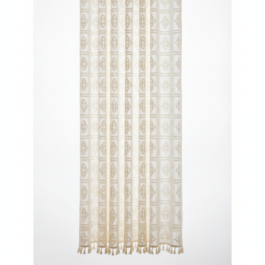 Rhombus Plaid Diamond Lace curtain panel hung