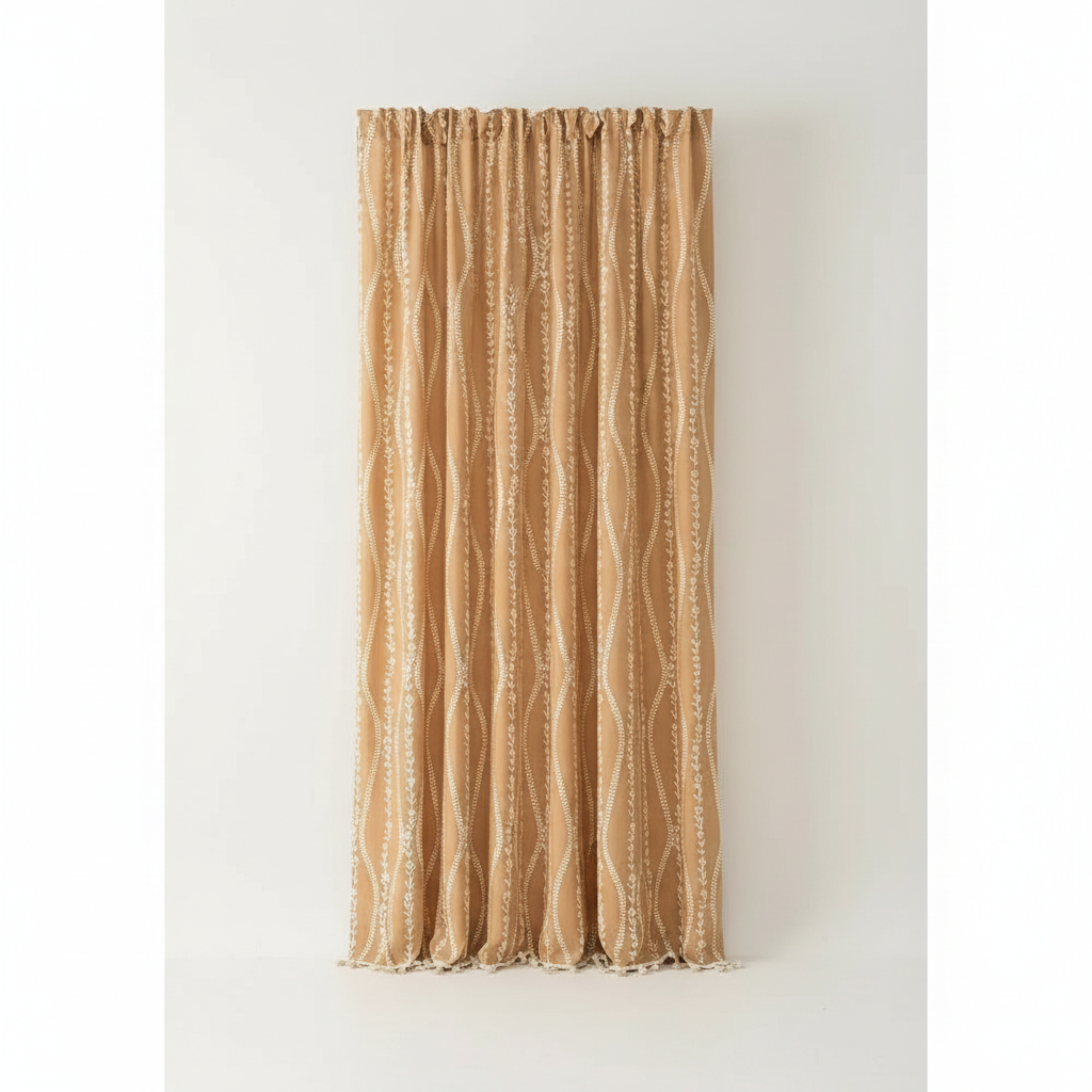 Wheat Pattern Beige Tassel Curtain panel
