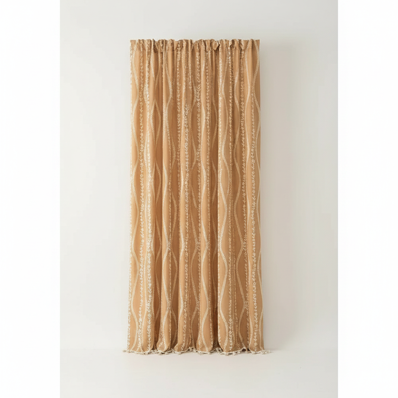 Wheat Pattern Beige Tassel Curtain panel
