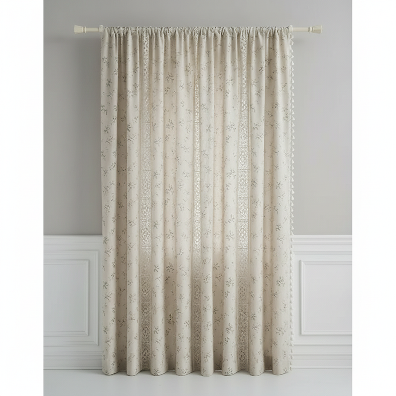 Whimsical Meadow patchwork lace floral curtain panel
