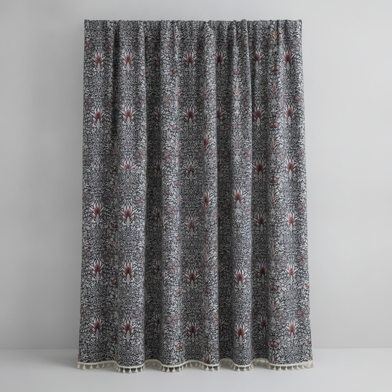 Thistle Ebonleaf Floral Tapestry Curtain | Garden Botanical, Semi-Blackout