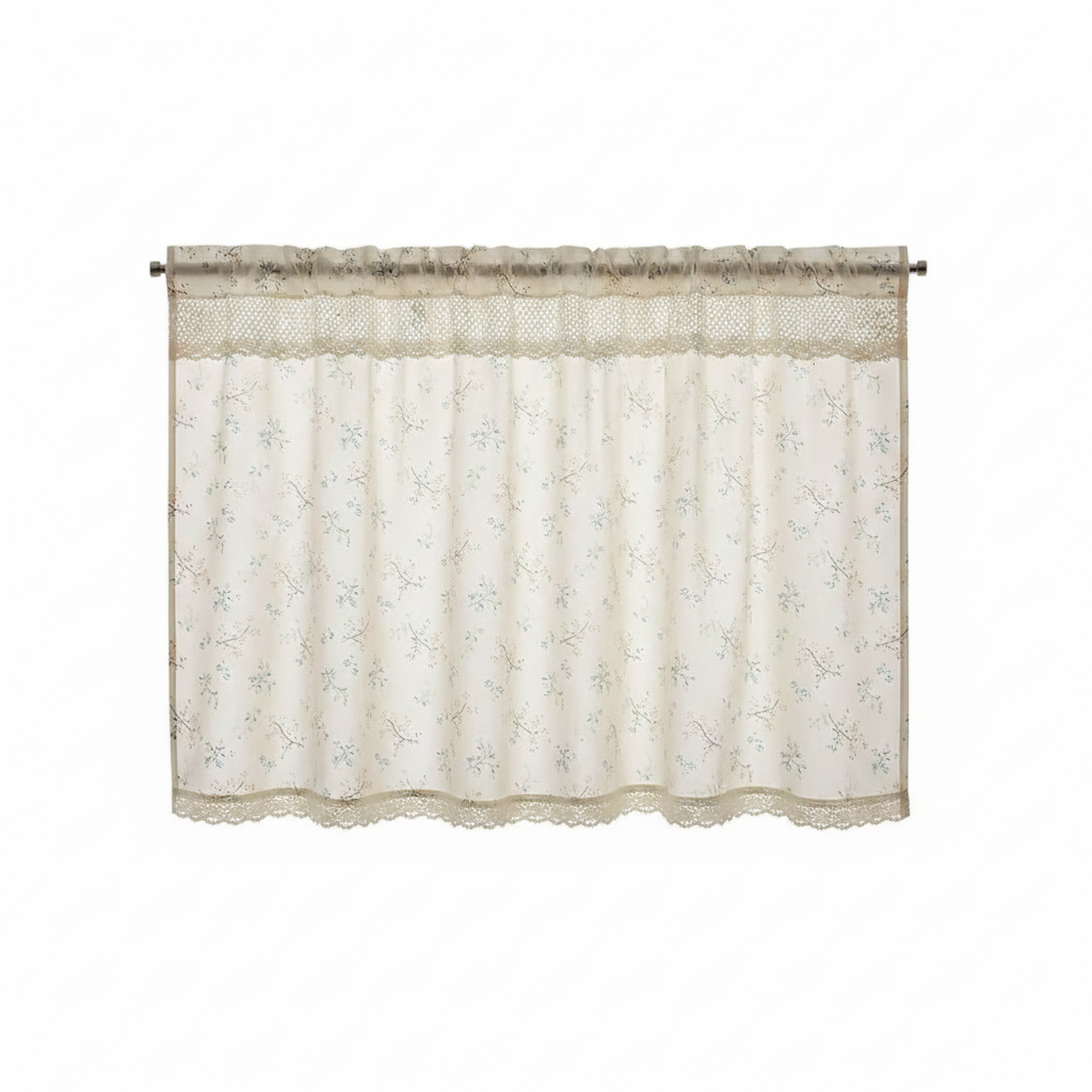 Nordic Bloom UV-resistant kitchen cabinet curtain panel with crochet lace bands