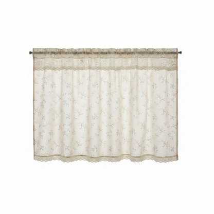Nordic Bloom UV-resistant kitchen cabinet curtain panel with crochet lace bands