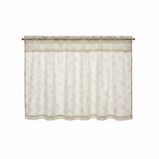 Nordic Bloom UV-resistant kitchen cabinet curtain panel with crochet lace bands