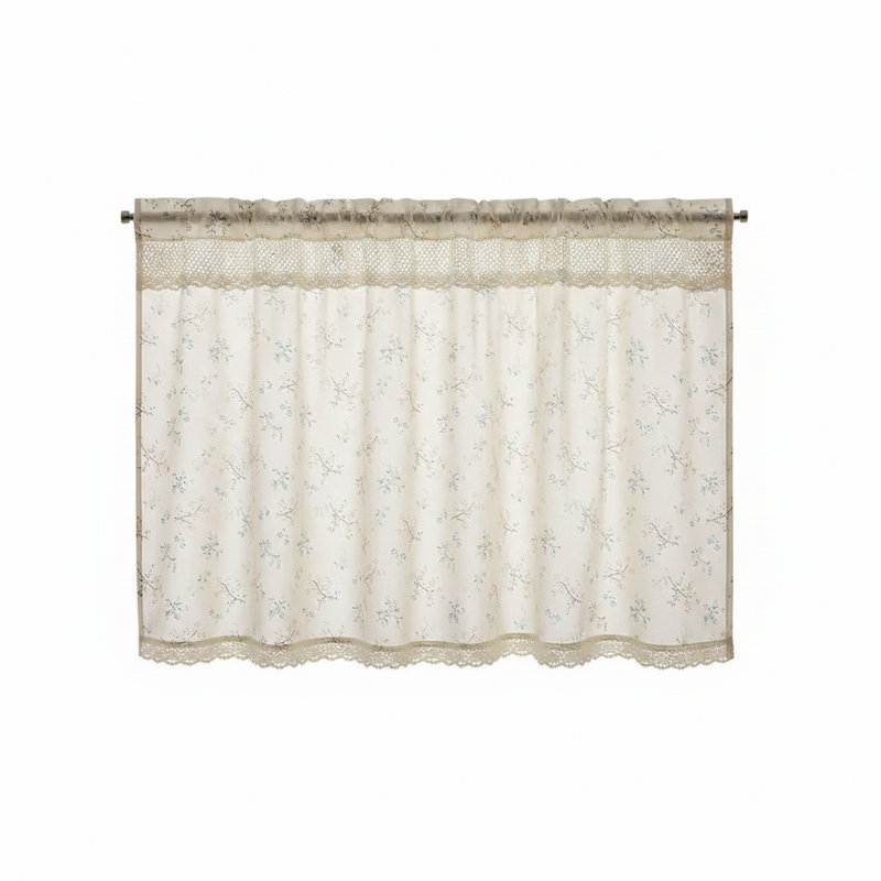Nordic Bloom UV-resistant kitchen cabinet curtain panel with crochet lace bands