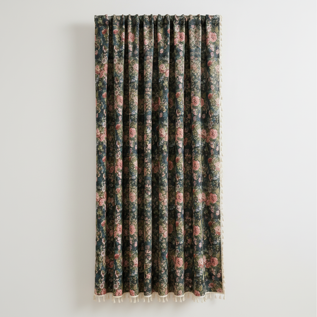 Rosewood Night ditsy floral tassel curtain panel