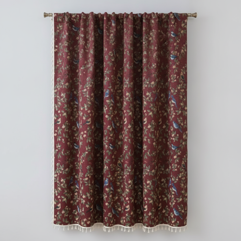 Wildflower Weave Curtain Crimson Bloom