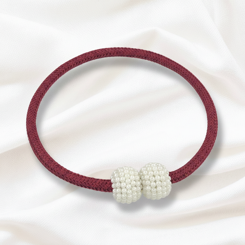Burgundy Red magnetic pearl curtain tie-back 2-pack