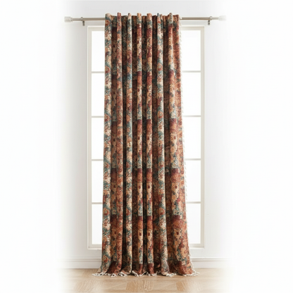 Rust Garden ditsy floral tassel curtain panel