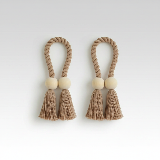 Maple Knot wooden bead tassel curtain tie-backs packshot
