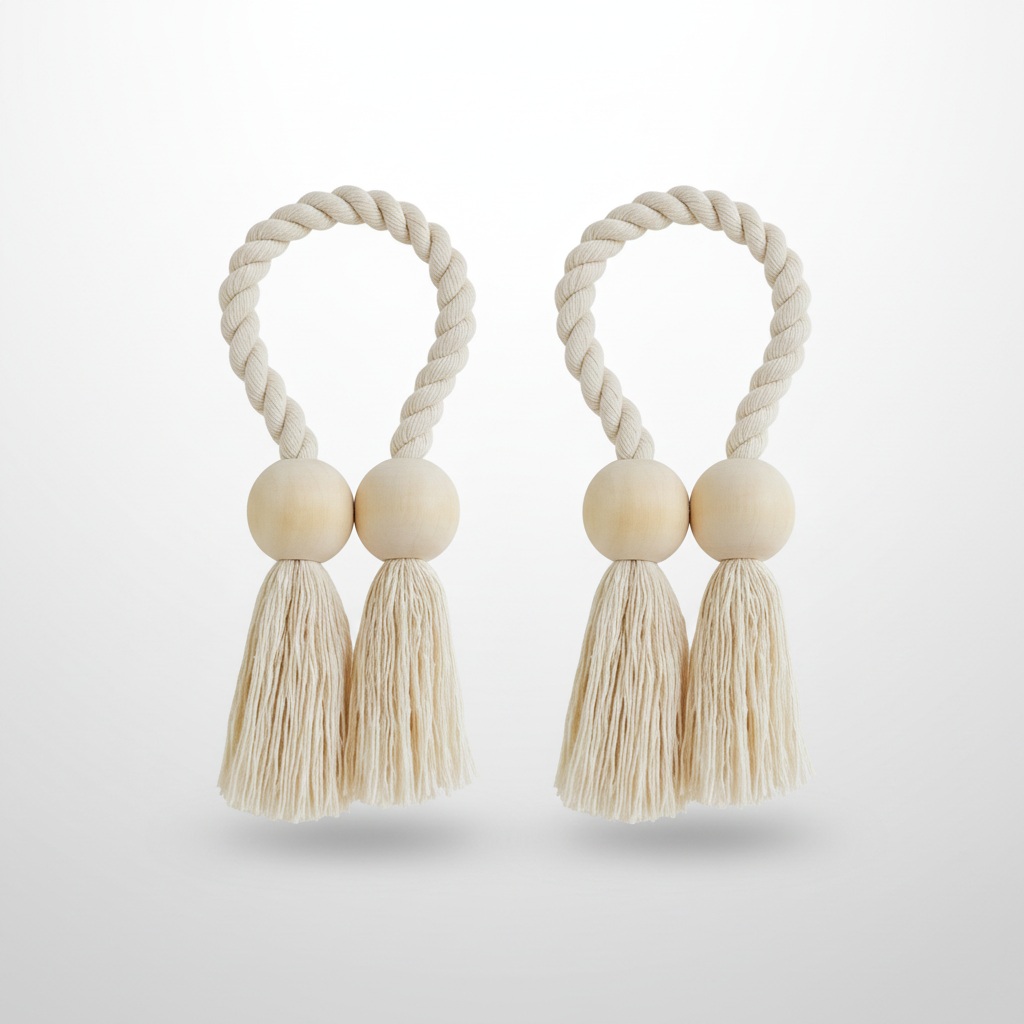Pearl Knot wooden bead tassel curtain tie-backs packshot