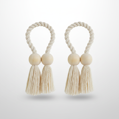 Pearl Knot wooden bead tassel curtain tie-backs packshot