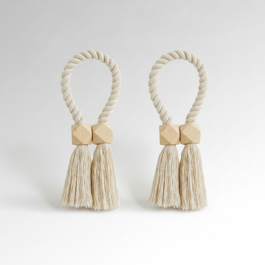 Ivory Weave wooden bead tassel curtain tie-backs packshot