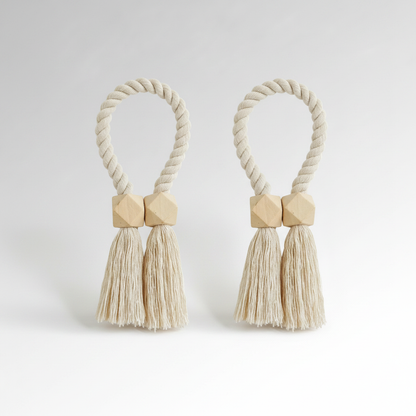 Ivory Weave wooden bead tassel curtain tie-backs packshot