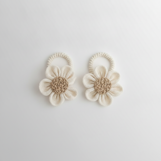Cream floral hemp curtain tie-backs packshot