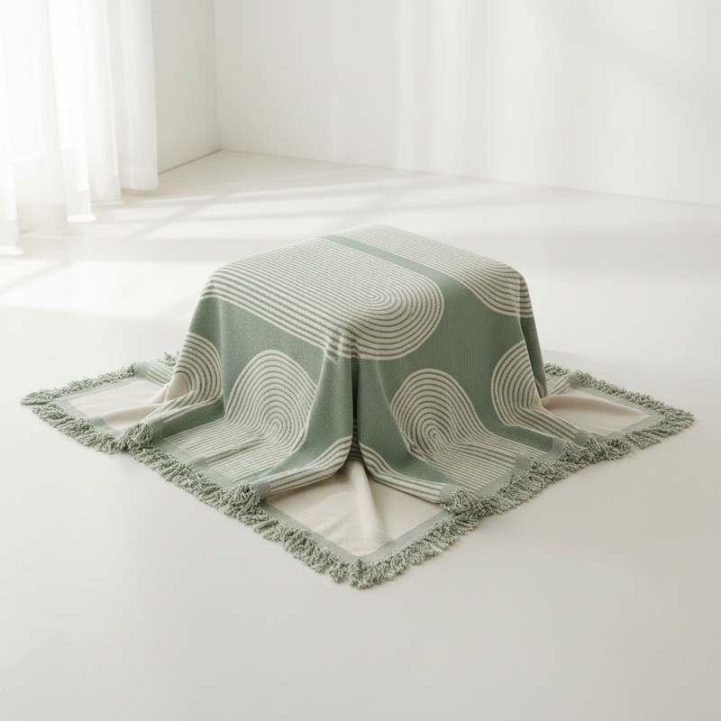Pistachio Chenille Nordic Throw Blanket with soft tassels - folded to show full pattern