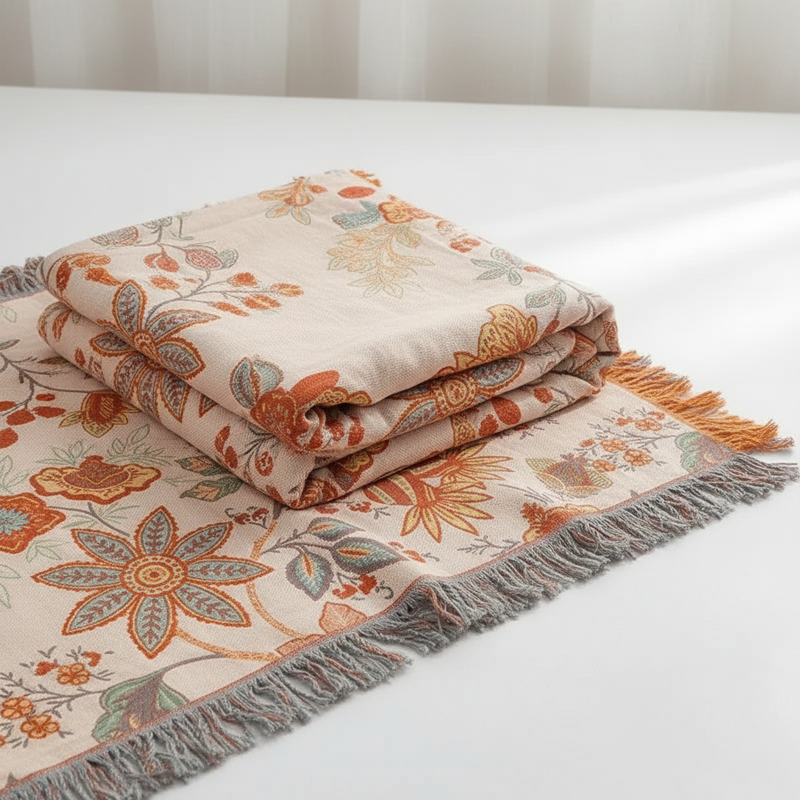Rustic Floral Boho Cotton Blanket