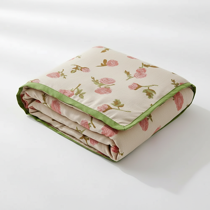 Bamboo Fiber Rural Rose Cooling Blanket draped
