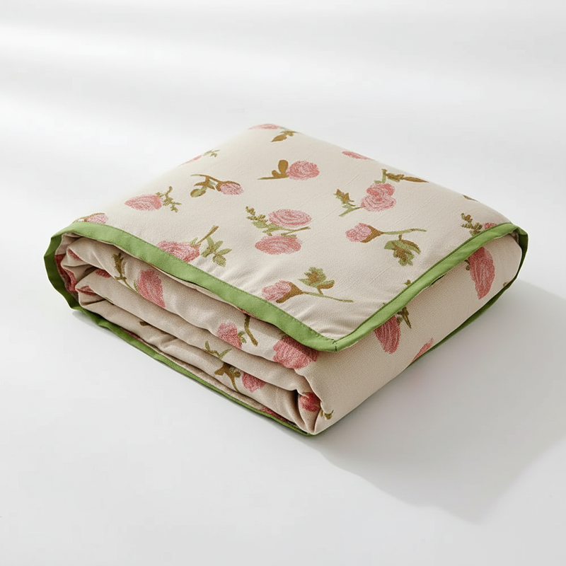 Bamboo Fiber Rural Rose Cooling Blanket draped