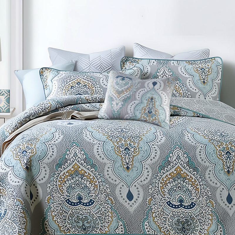 Paisley Aqua Teal Coverlet Set | Bedroom Decor, Light Layer