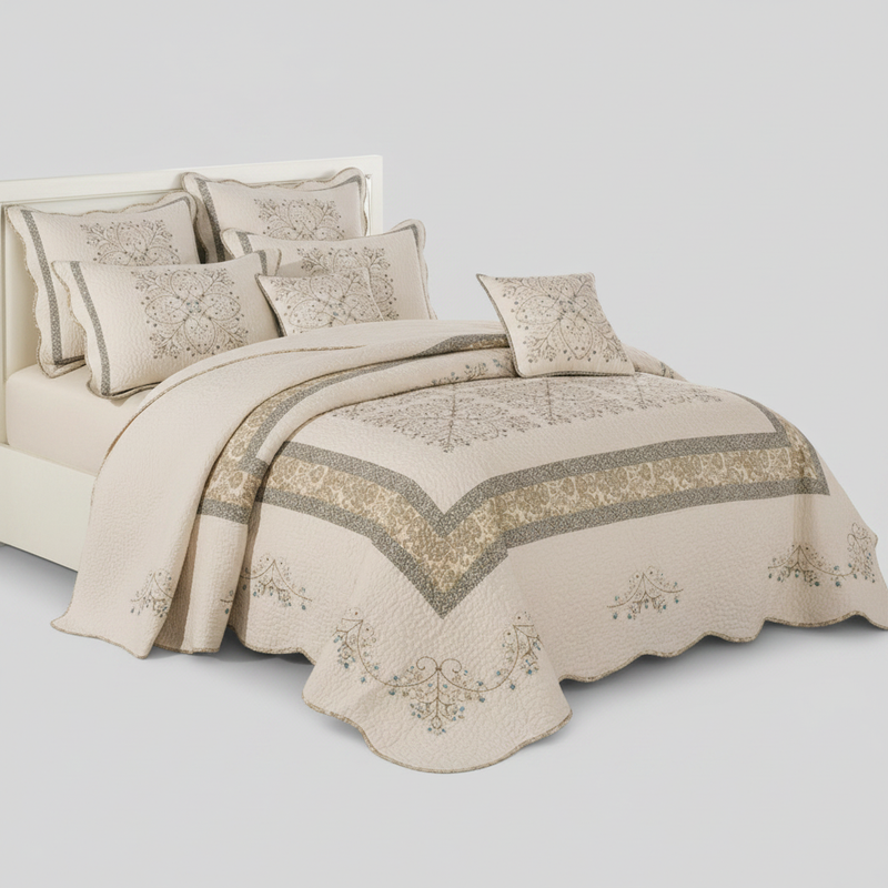 Elegant Embroidered Patchwork Thread Coverlet
