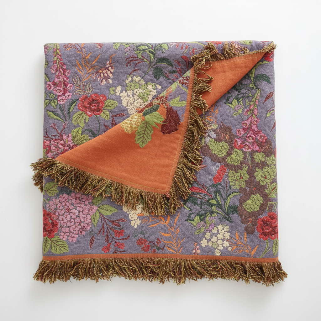 Botanic Floral Cotton Tassel Blanket - Orchid Bloom
