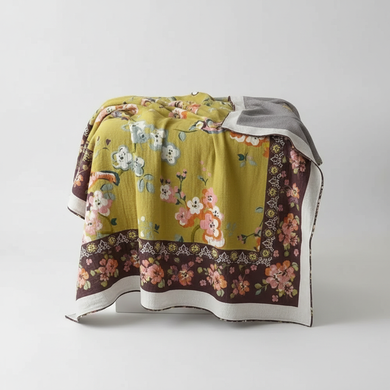 Boho Garden Bird Floral Blanket | 100% Cotton, Boho Style