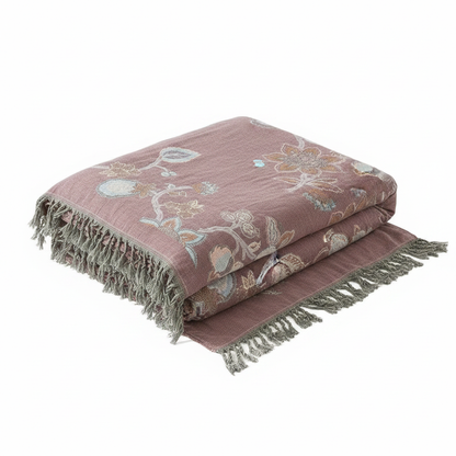Orchid Trail Floral Cotton Tassel Bed Blanket - Dusty Rose Bloom