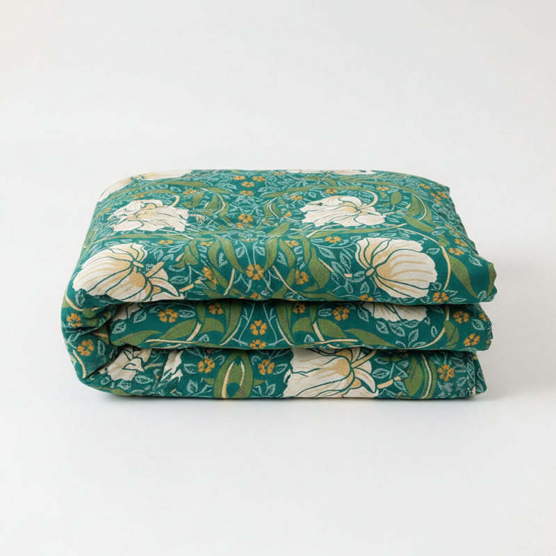 Green Botanical Bloom Cotton Blanket