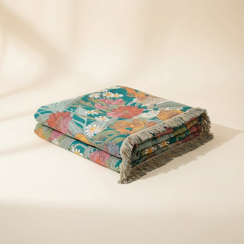 Bohemian Floral Patchwork Tassel Blanket | Tassel Trim, Boho Style