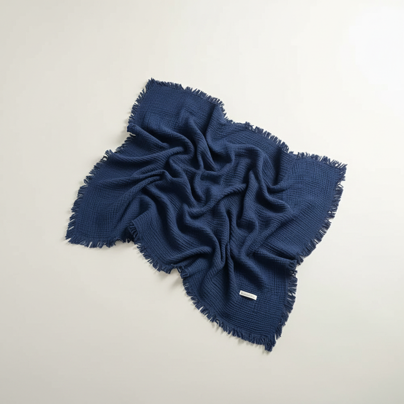 Cotton Crinkle Tassel Blanket - Midnight Blue