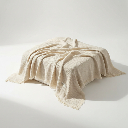 Cotton Crinkle Tassel Blanket - Cream