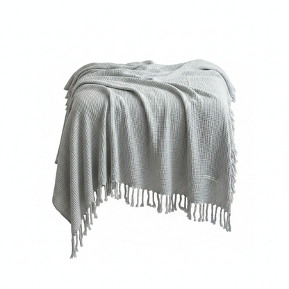 Cotton Crinkle Tassel Blanket - Ash Gray
